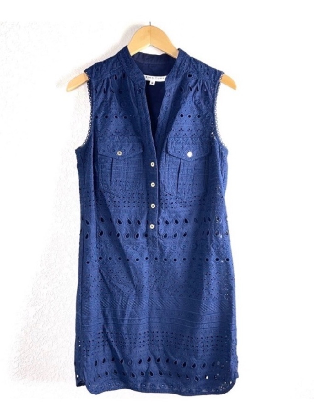 Trina Turk Navy Blue Eyelet Dress Size 2